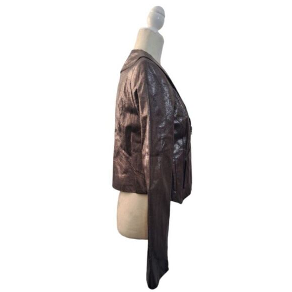 TL Tiffany Lawrence Leather Women's Jacket Pearlized Gunmetal Metallic Sz Large - Picture 11 of 14